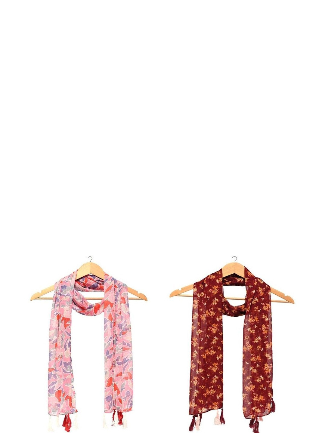 StoleVilla Pack Of 2 Floral Printed Tasseled Border Stoles
