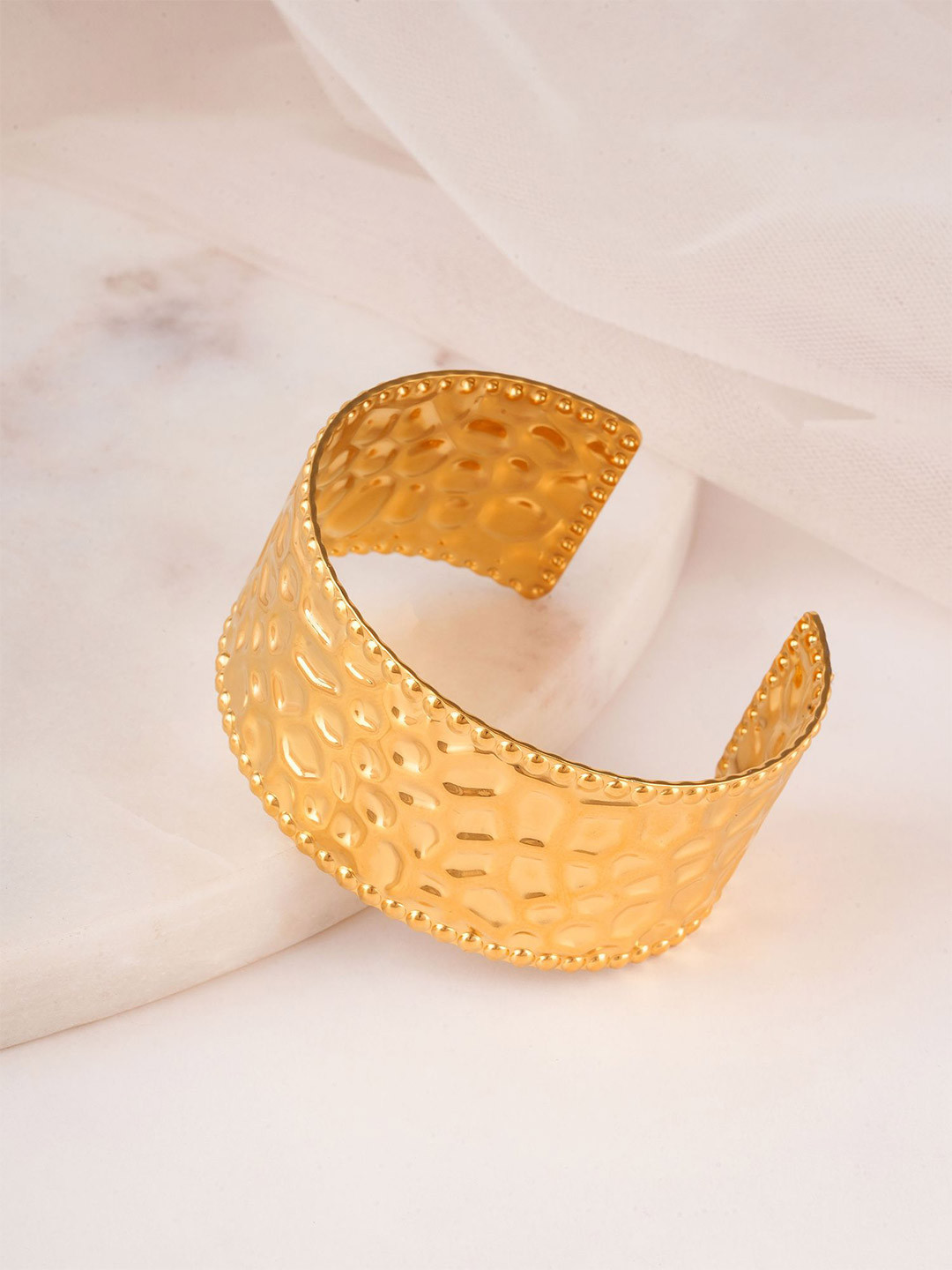 PALMONAS Women Chunky Gold-Plated Waterproof Cuff Bracelet
