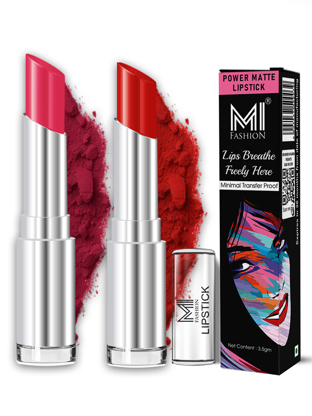 MI FASHION Pack of 2 Power Matte  Rich Pigment Smudge Proof Matte Lipstick Duo