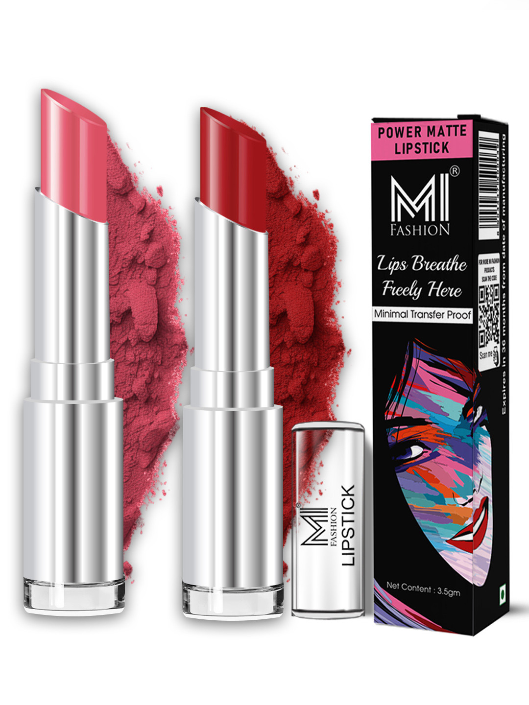 MI FASHION Set of 2 Minimal Transfer Proof Power Matte Lipstick-3.5g- 08-10 Nude