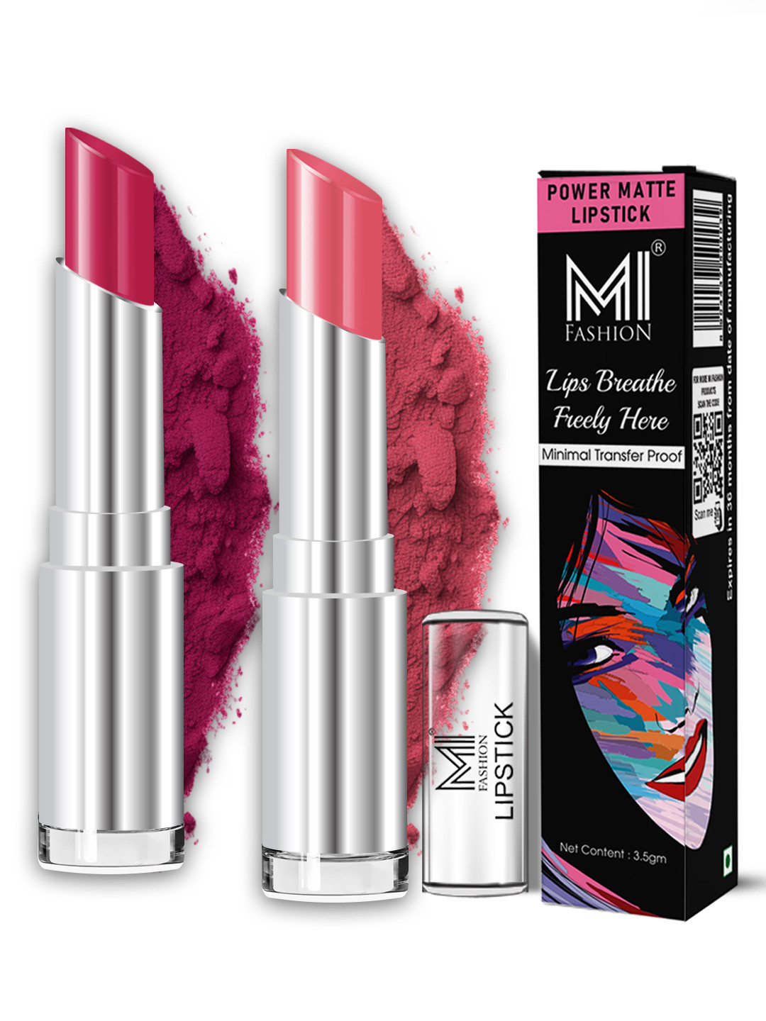 MI FASHION Set Of 2 Deep Magenta Peach Matte Power Matte Lipstick