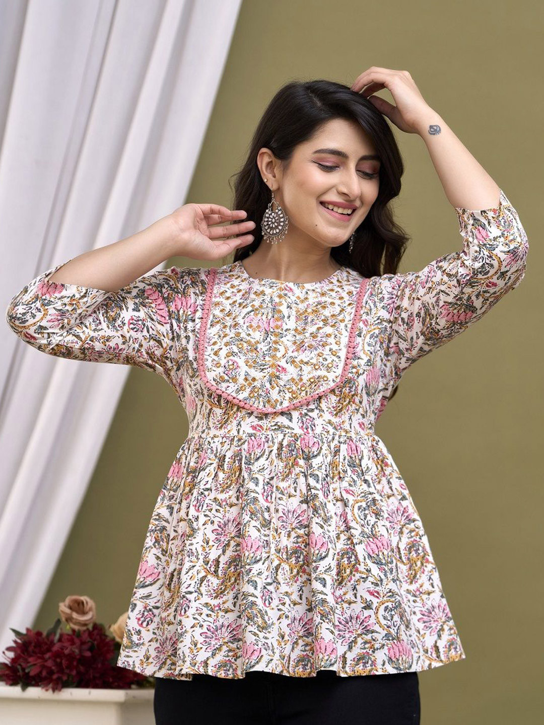 PINK VYBE Women Floral Embroidered Peplum Top