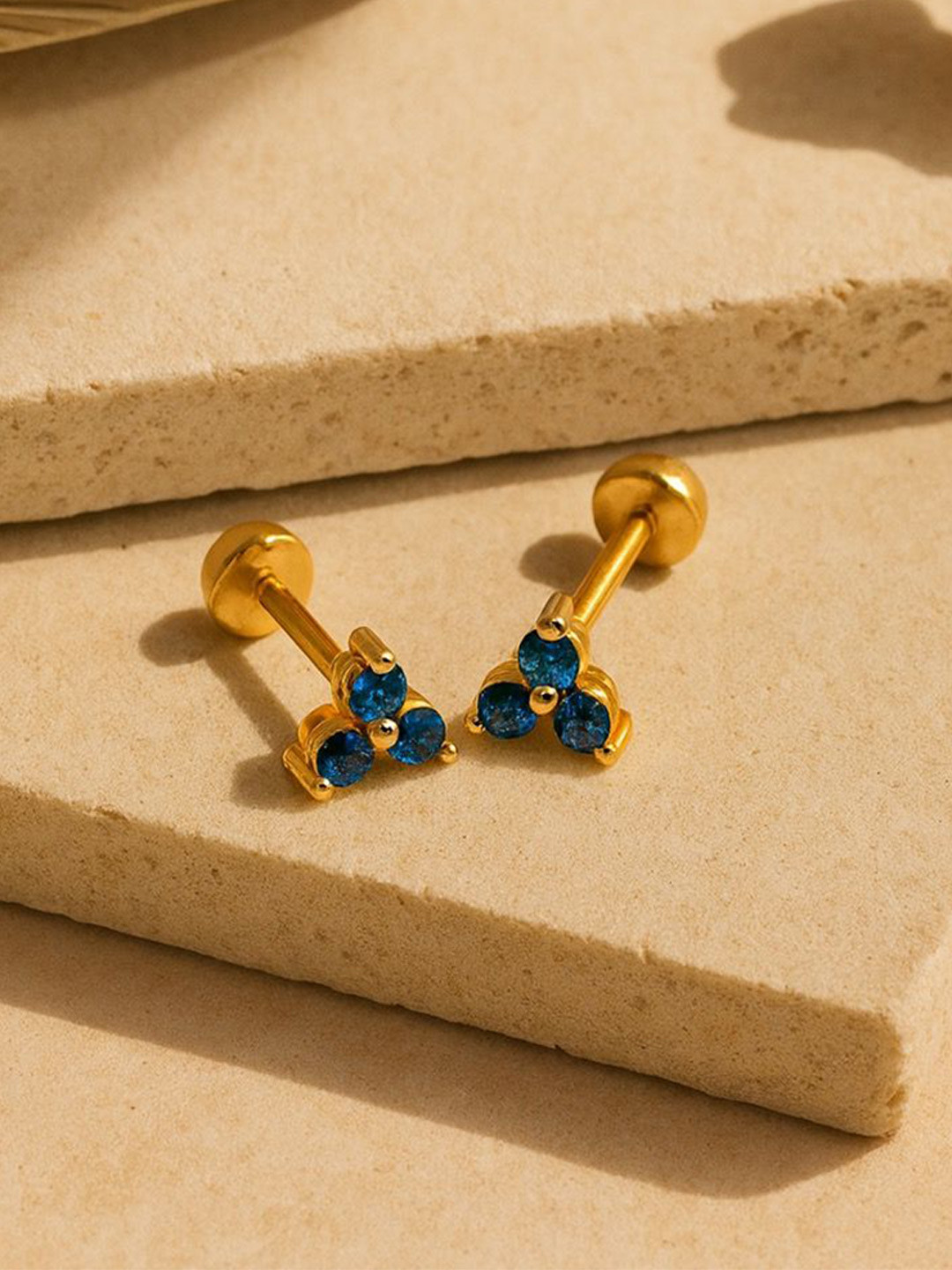 Anushka Jain Jewellery 925 Sterling Silver Sapphire Trio Cubic Zirconia Triangular Studs