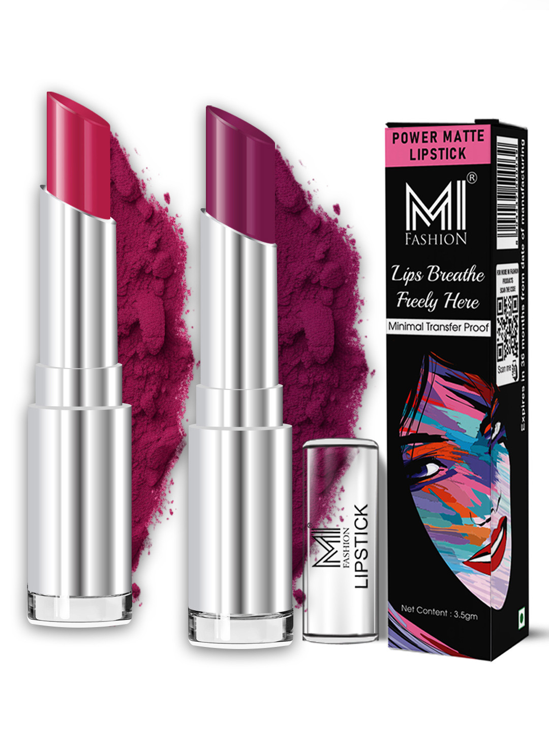 MI FASHION 2Pcs Long Stay Power Matte Lipstick -3.5g Each Deep Magenta & Palatinate Purple