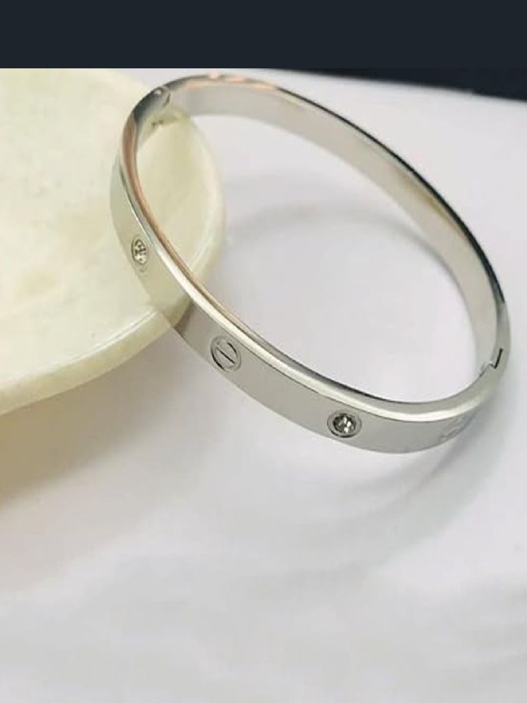 Vintage collections Stainless Steel Silver-Plated AD Studded Bangle-Style Bracelet