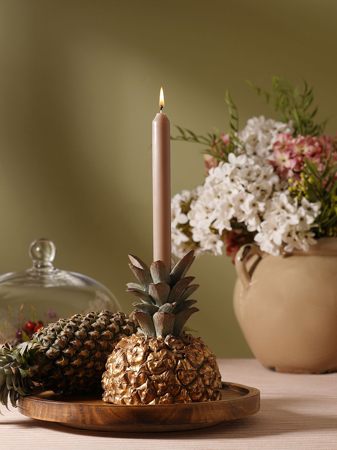 Pure Home and Living Gold-Toned & Green Half Pineapple Candle Holder