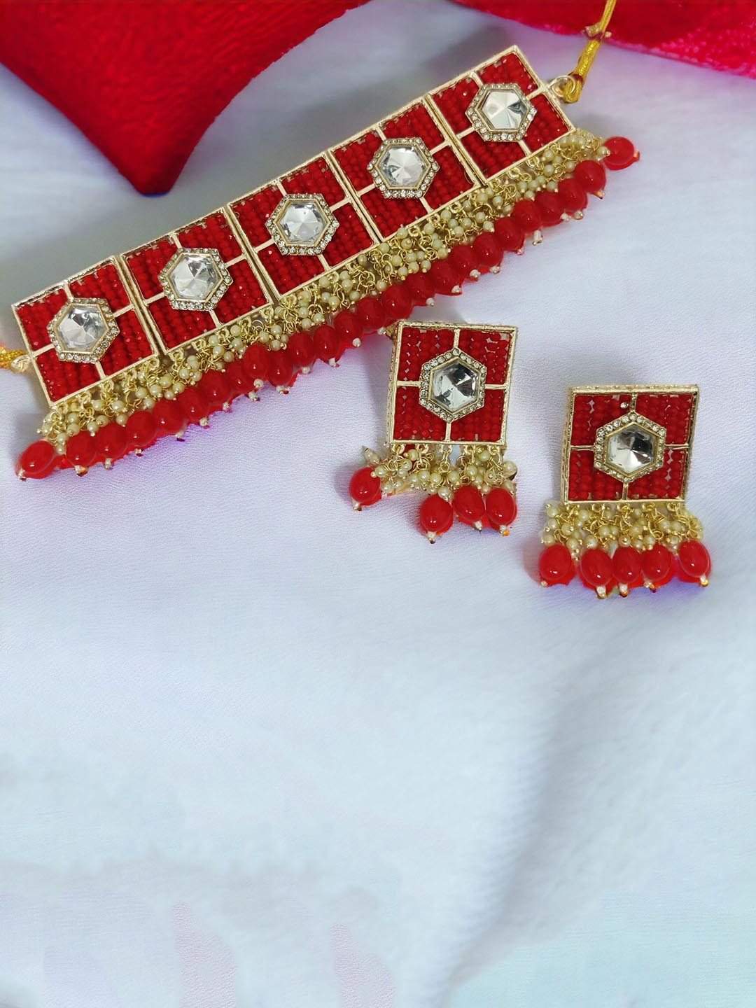 Opal Touch Gold-Plated Cubic Zirconia Studded Necklace And Earrings