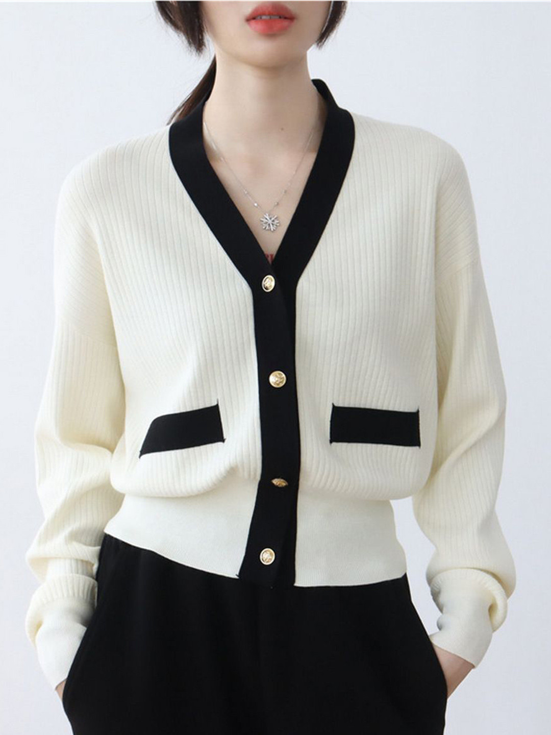 StyleCast Women Colourblocked Contrast Trim Cardigan