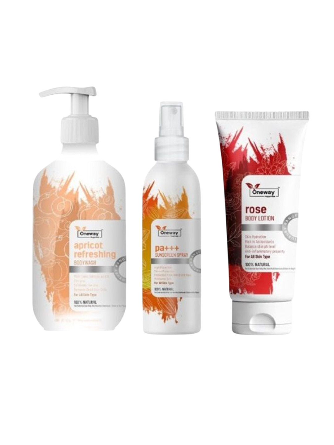 Oneway Happiness Unisex Body Wash-Body Lotion & Sunscreen Spray Combo