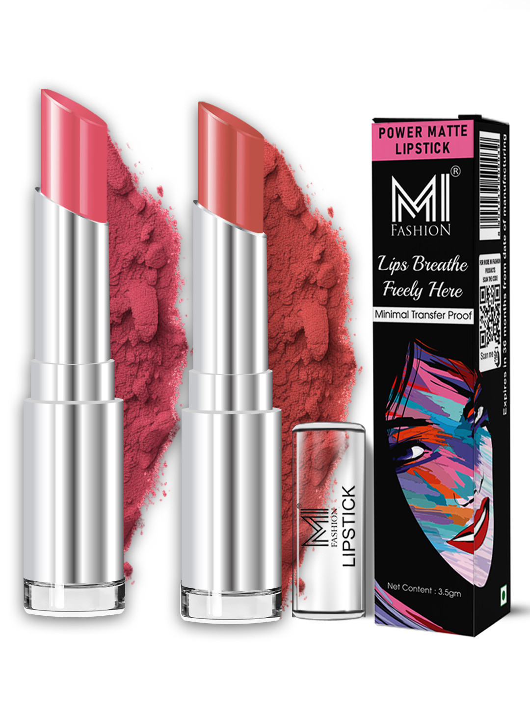 MI FASHION 2Pc Ultra Matte Soft Texture Bold Shades Lipstick 3.5g Each -Peach & Dark Rose