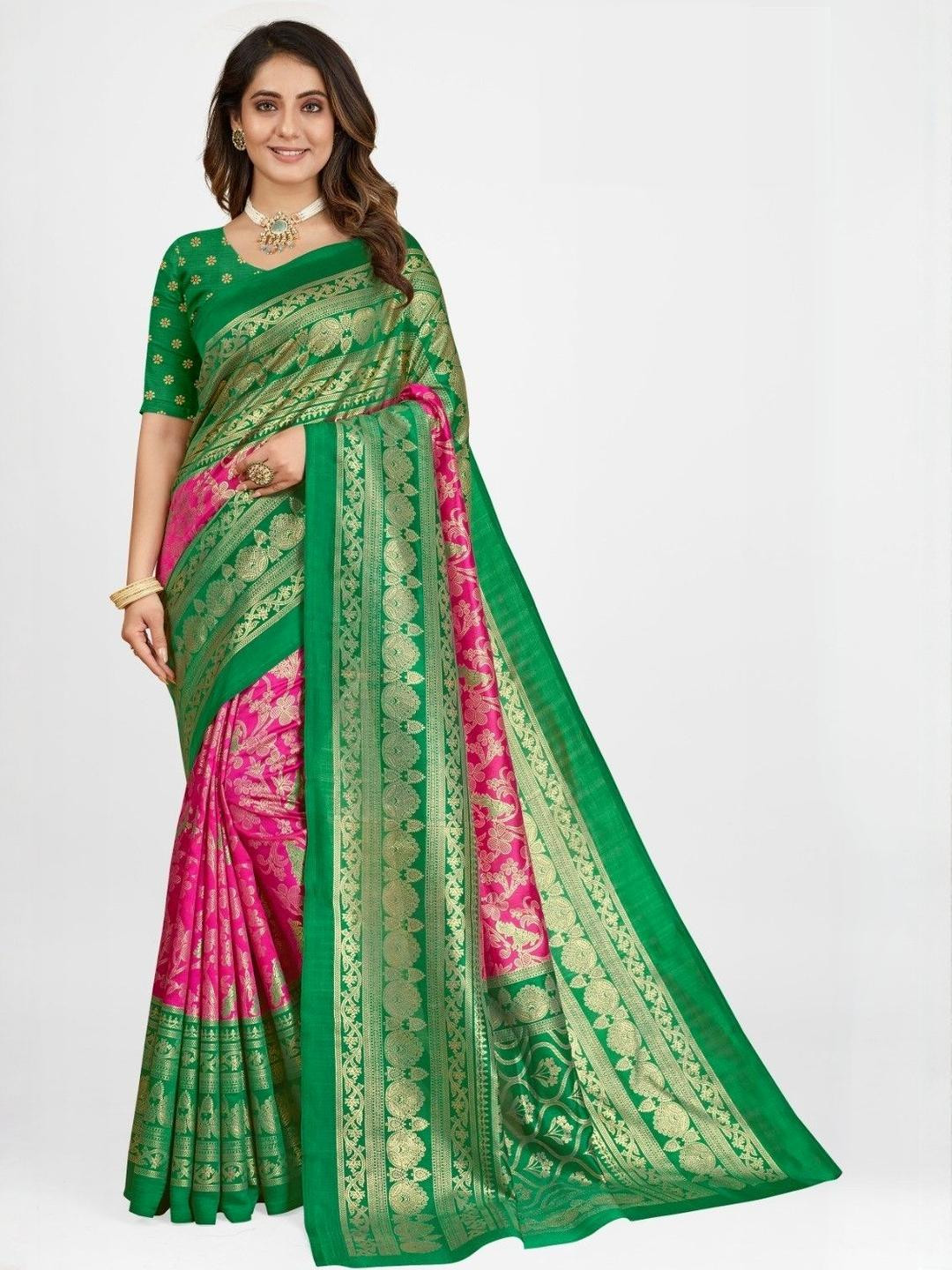 KANOODA Multicolor Printed Mysore Silk Saree