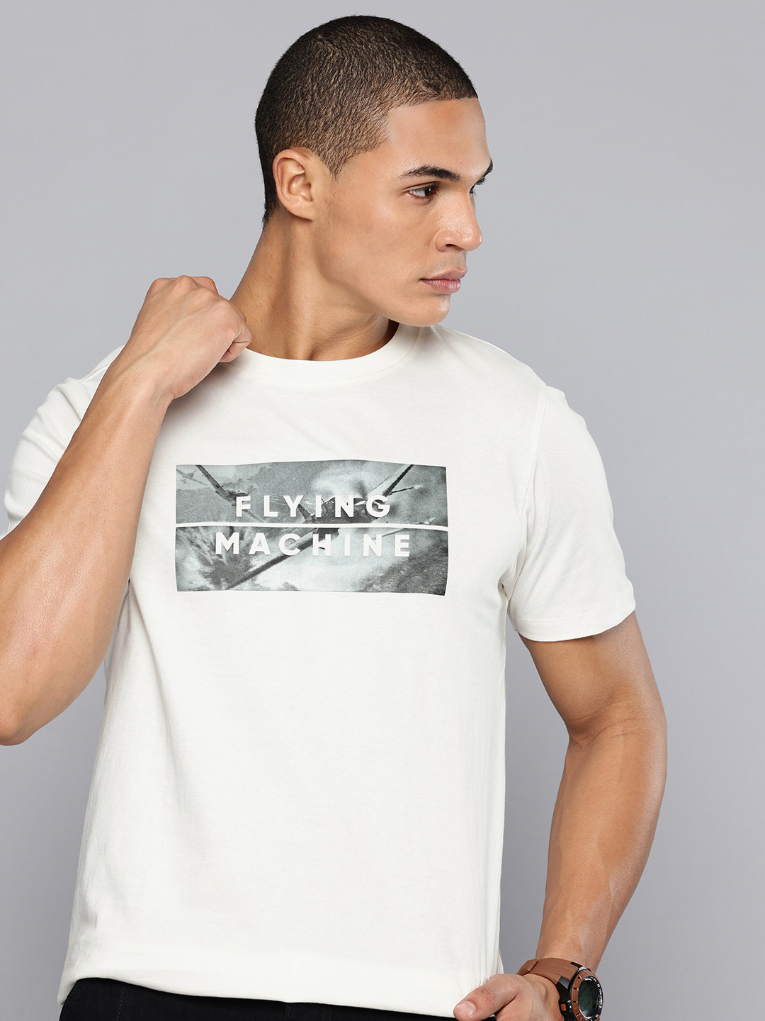 Flying Machine Brand Logo & Graphic Printed Pure Cotton T-shirt