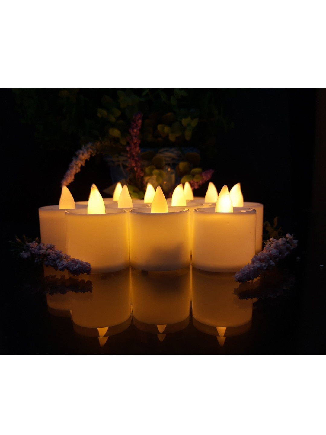 Afterstitch Pack Of 12 Tea led Light Plastic Round candle