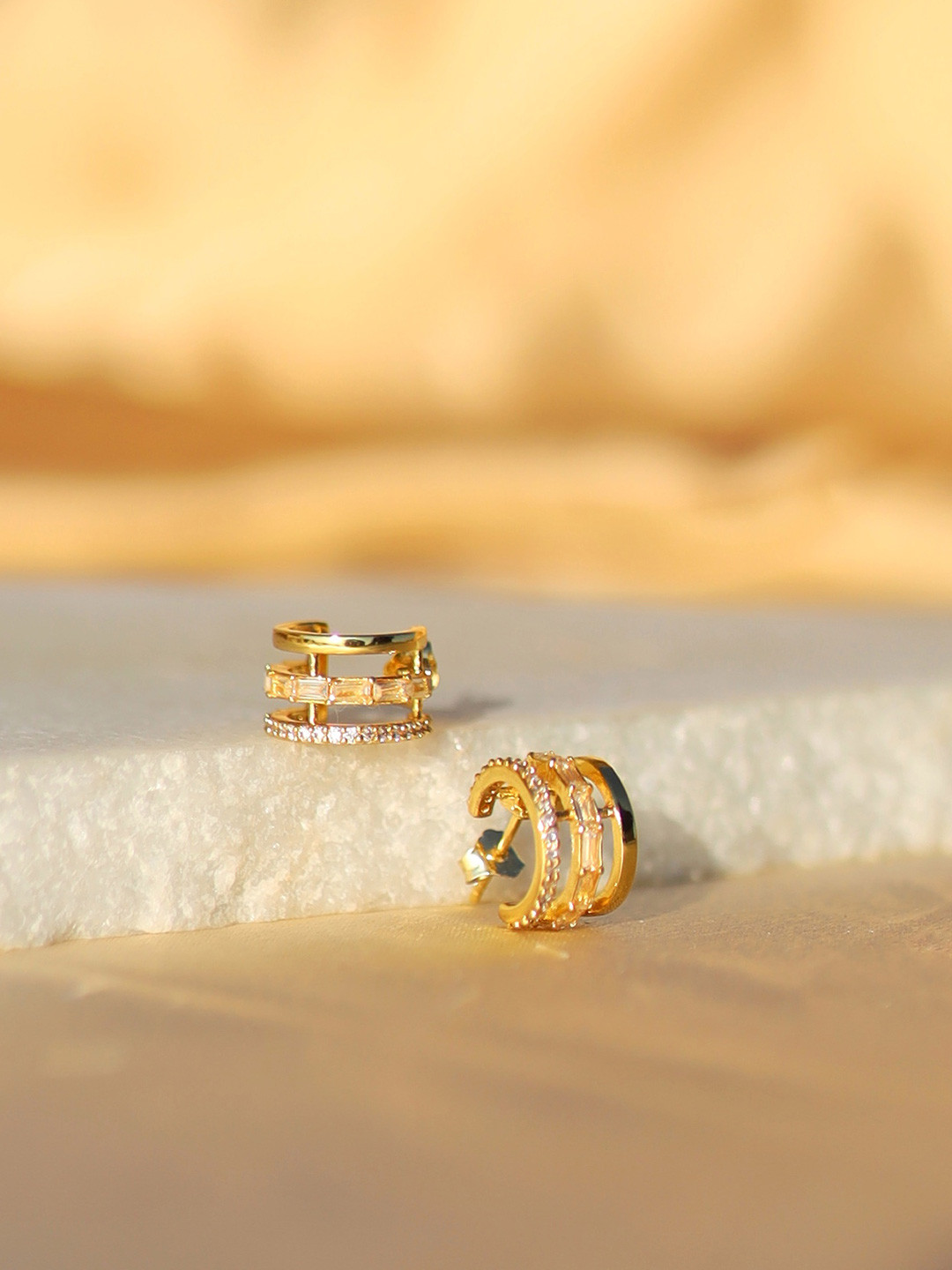 Perfectly Average Women 18K Gold Plated Tri-hoop Studs