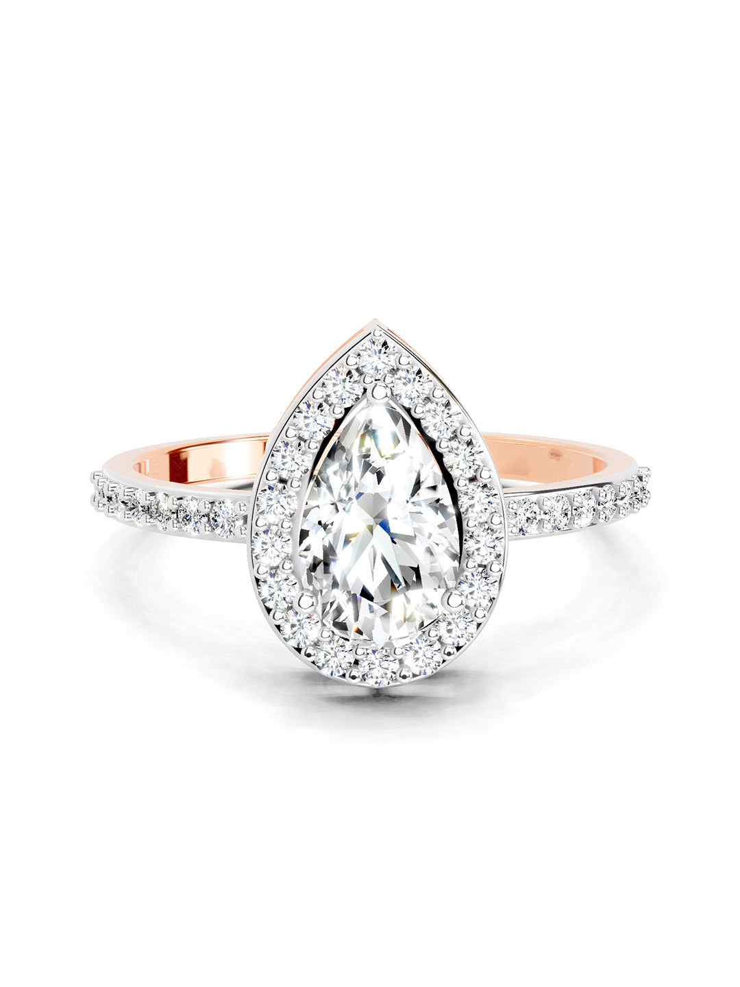 Sparkles 14K Rose Gold Lab Grown Diamond 1.22 Carat Pear & Round Shape Diamond Ring