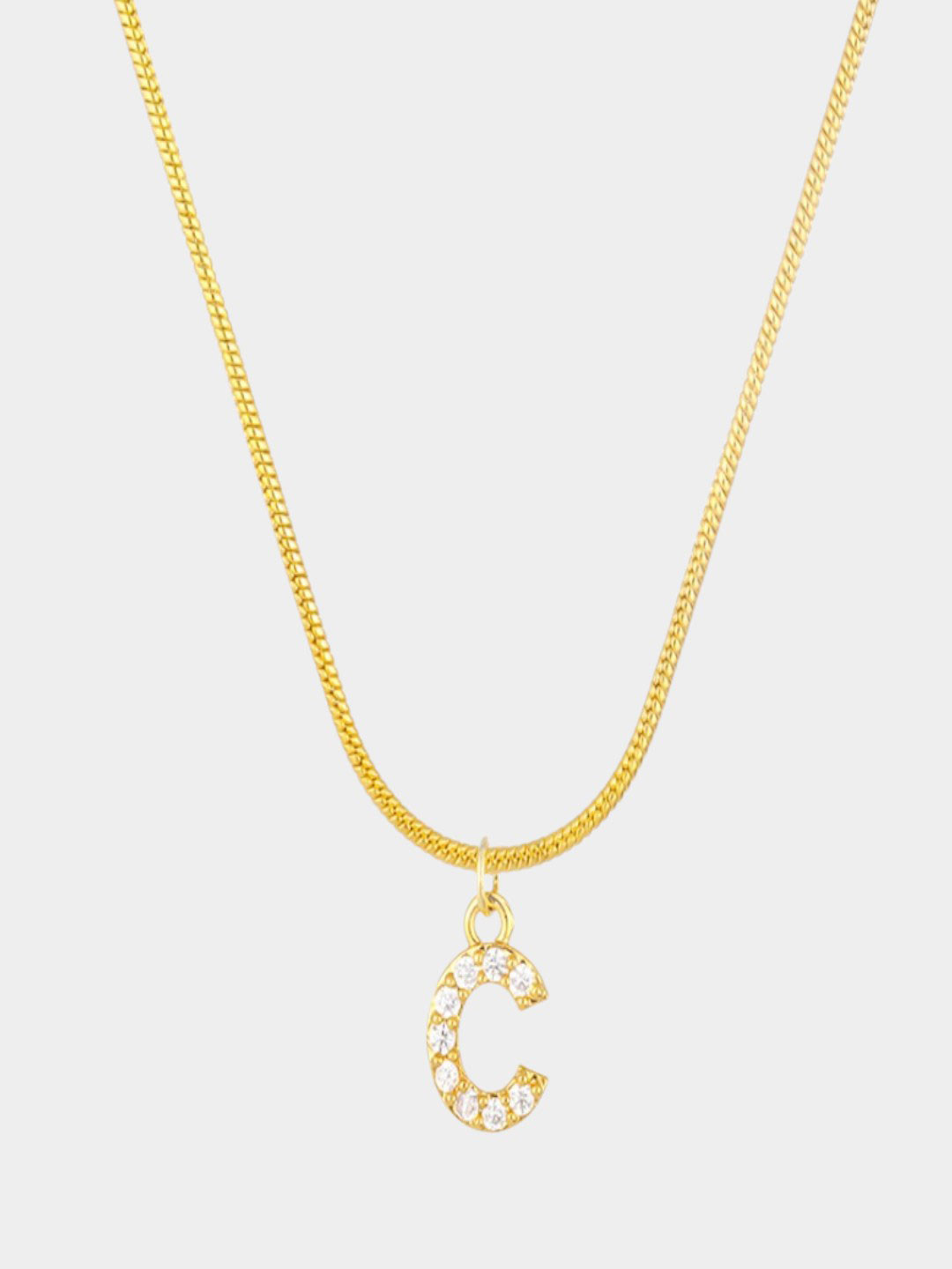 AQUASTREET 18K Gold Plated Anti-Tarnish Zircon Initial Letter C Pendant Necklace