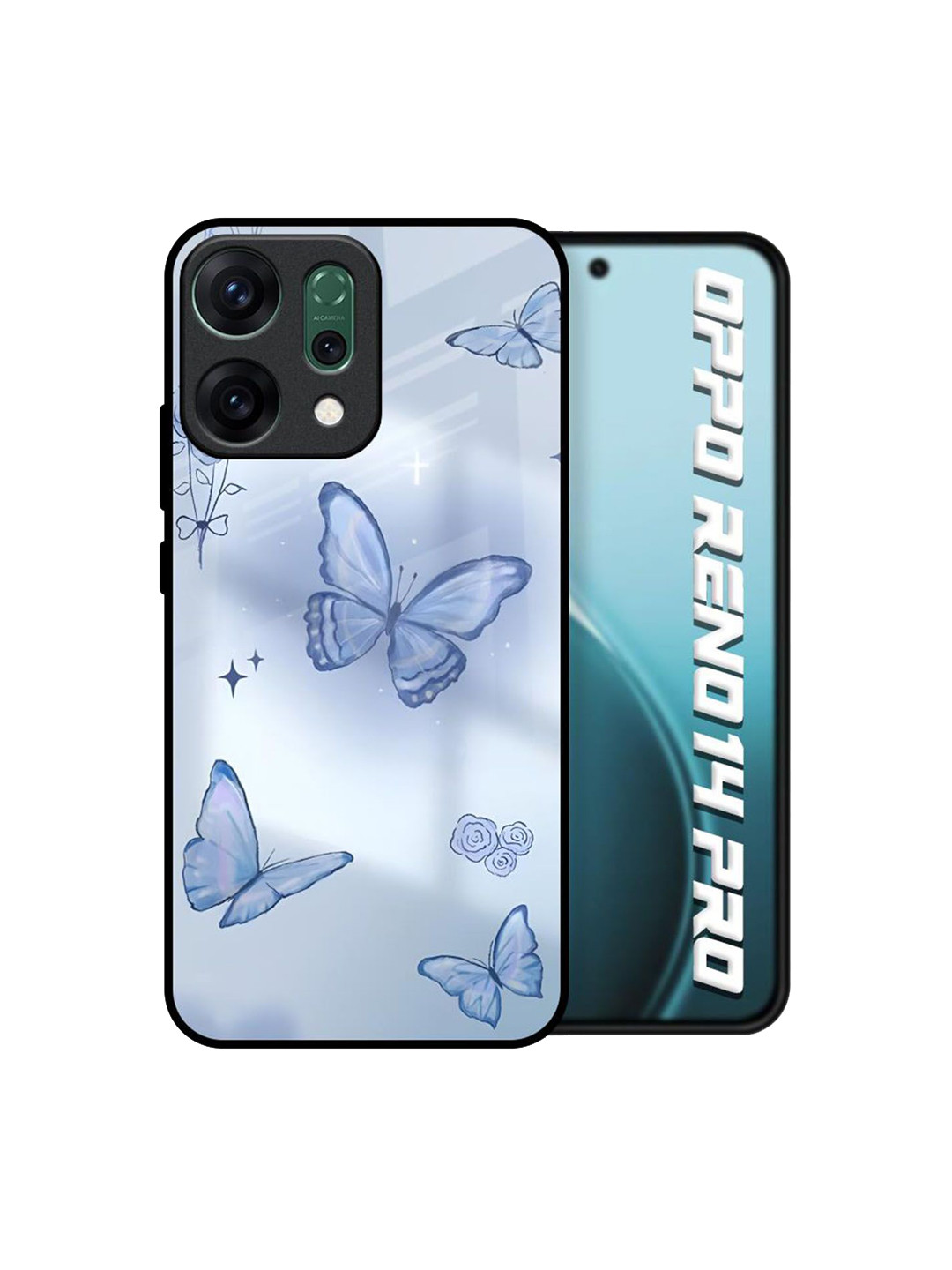 QRIOH Unisex Winged Elegance Glass Case for Oppo Reno14 Pro 5G Mobile Accessories