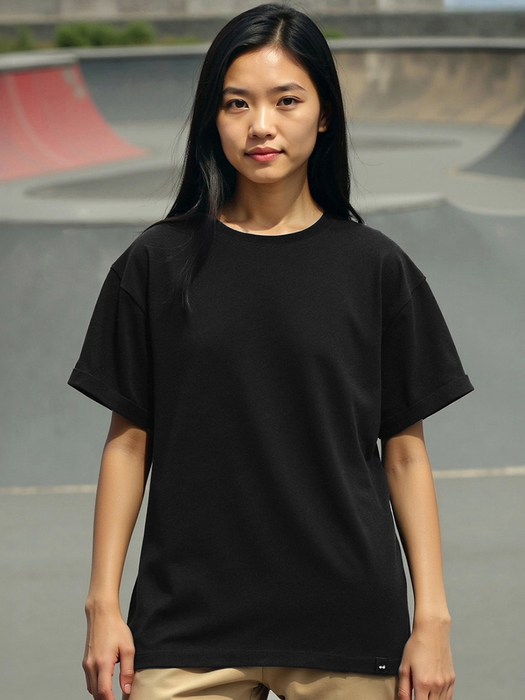 Bewakoof Women Black Solid Pure Cotton T-shirt