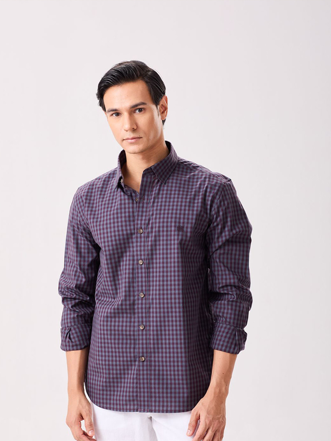 MH&Y Grid Tattersall Checked Long Sleeves Cotton Shirt
