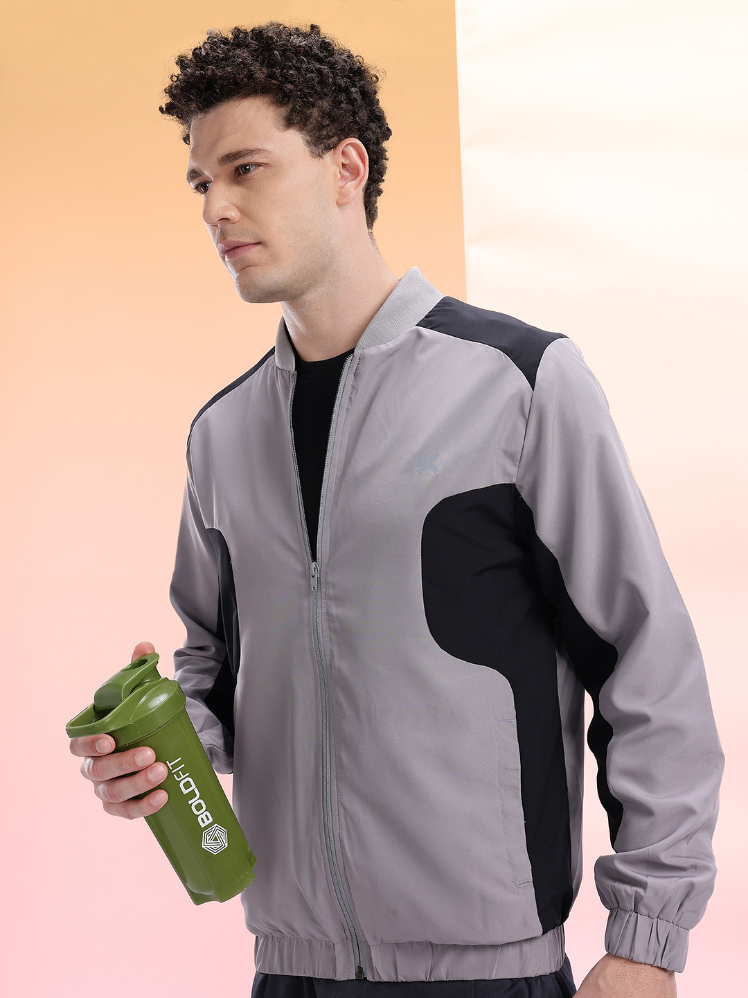 HRX by Hrithik Roshan Colourblocked Stand Collar Running Jacket with Reflective Elements