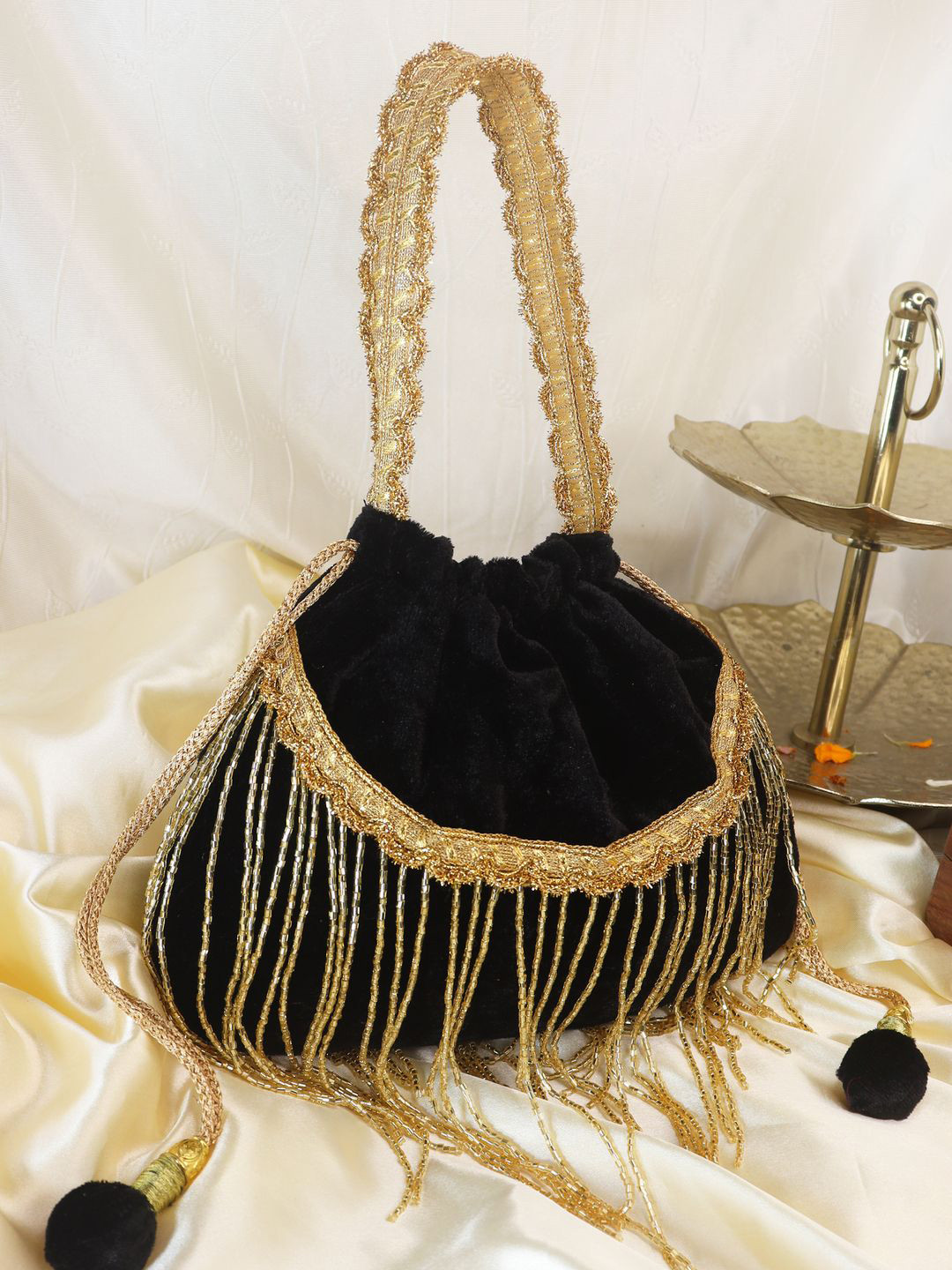 Soho Boho Studio Embellished Oversized Half Moon Handheld Bag With Fringed