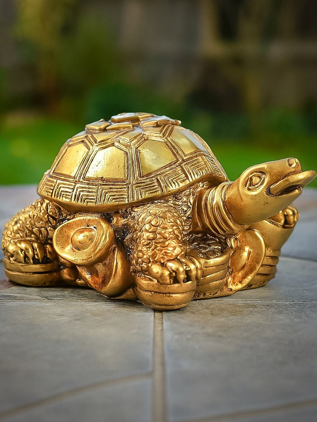 HINDCRAFT Gold-Toned Feng Shui Turtle With Coins Showpiece