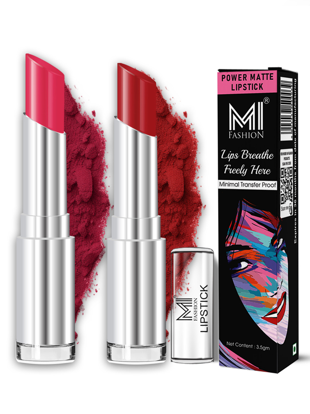 MI FASHION 2Pcs Matte Waterproof Lipstick- 3.5g -Magenta Rush & Old Red Brick