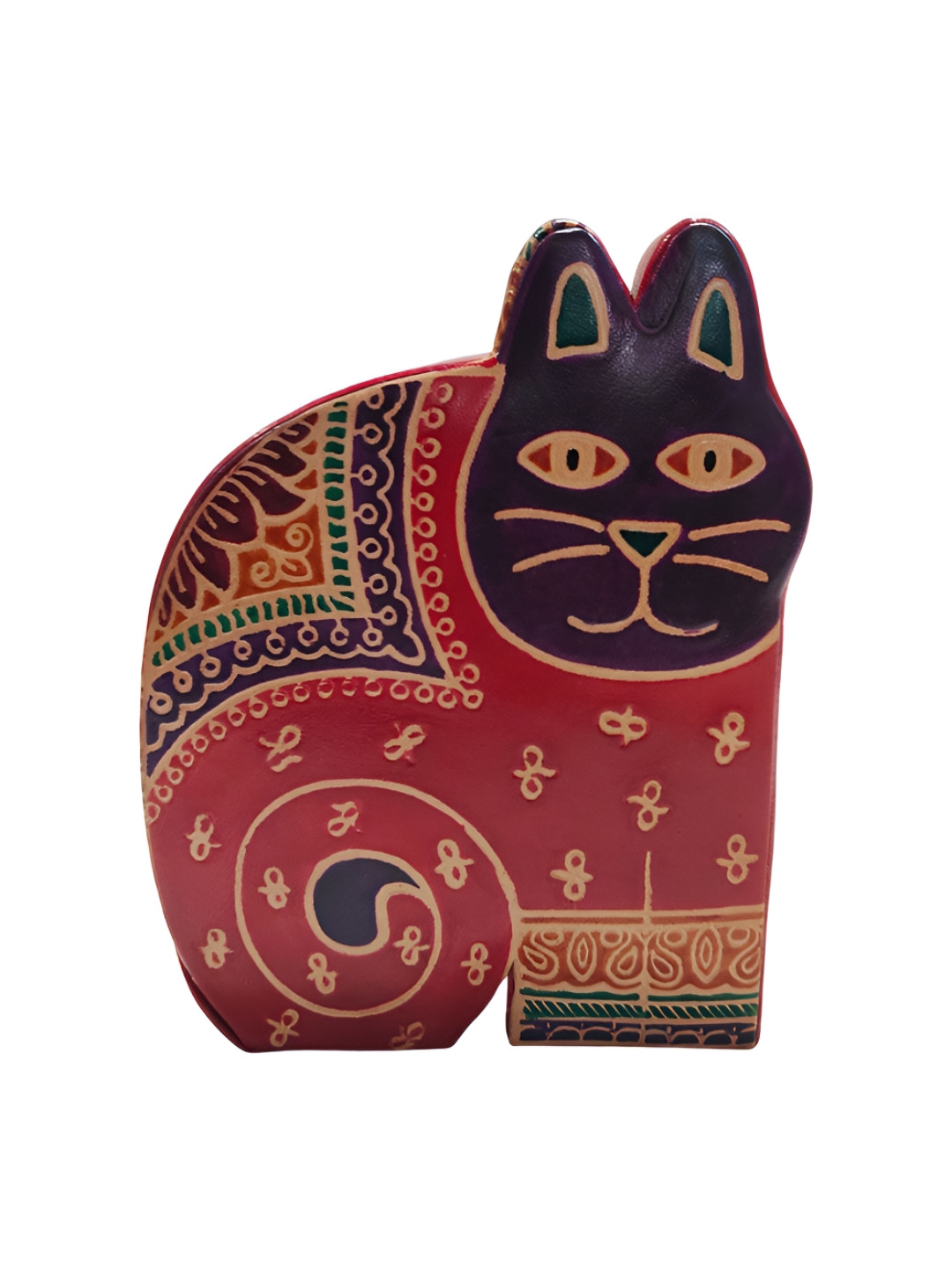 MAATIR DESIGNS Black & Red Printed Leather Cat Coin Box