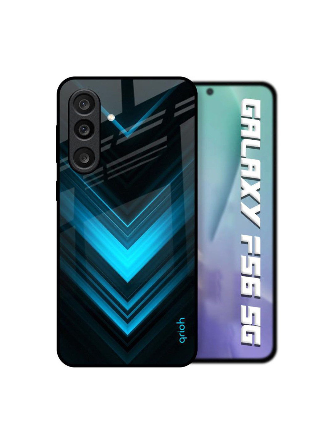 QRIOH Vertical Blue Arrow Glass Case for Samsung Galaxy F56 5G Back Case