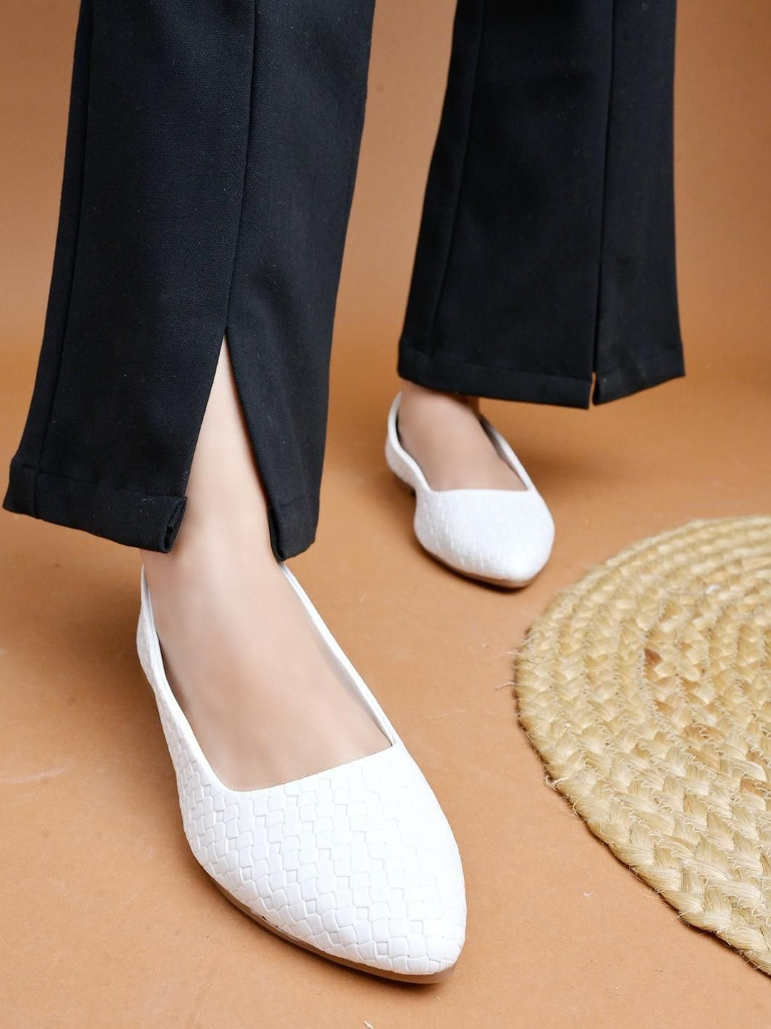 SZN Women White Solid Synthetic Pointed Toe Slip-On Formal Ballerinas