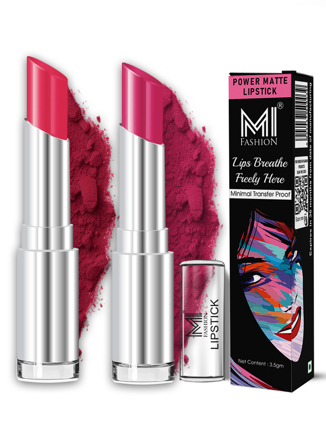 MI FASHION Set Of 2 Power Matte Long Lasting Lipstick- 3.5g Each -Magenta Rush & Rose Pink