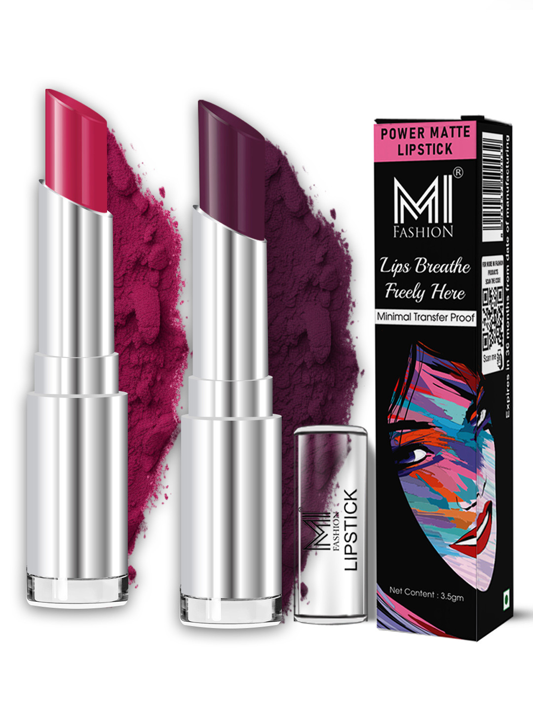 MI FASHION Set of 2 Minimal Transfer Proof Power Matte Lipstick-3.5g -Deep Magenta - Wine
