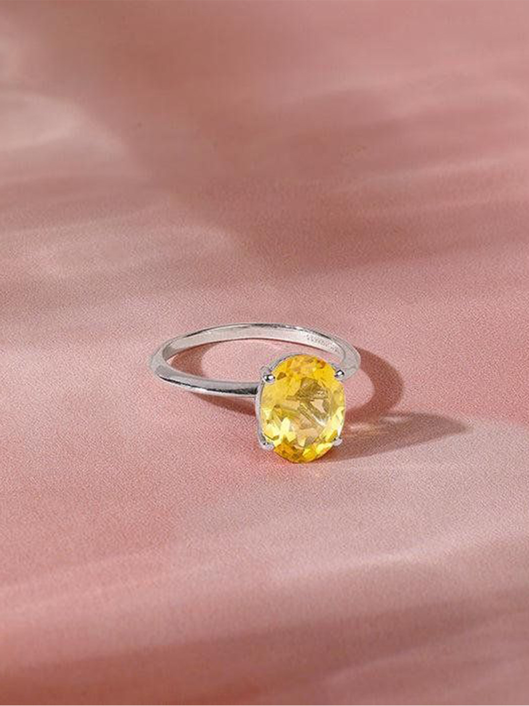 GIVA 925 Silver Rhodium-Plated Grace Citrine Ring