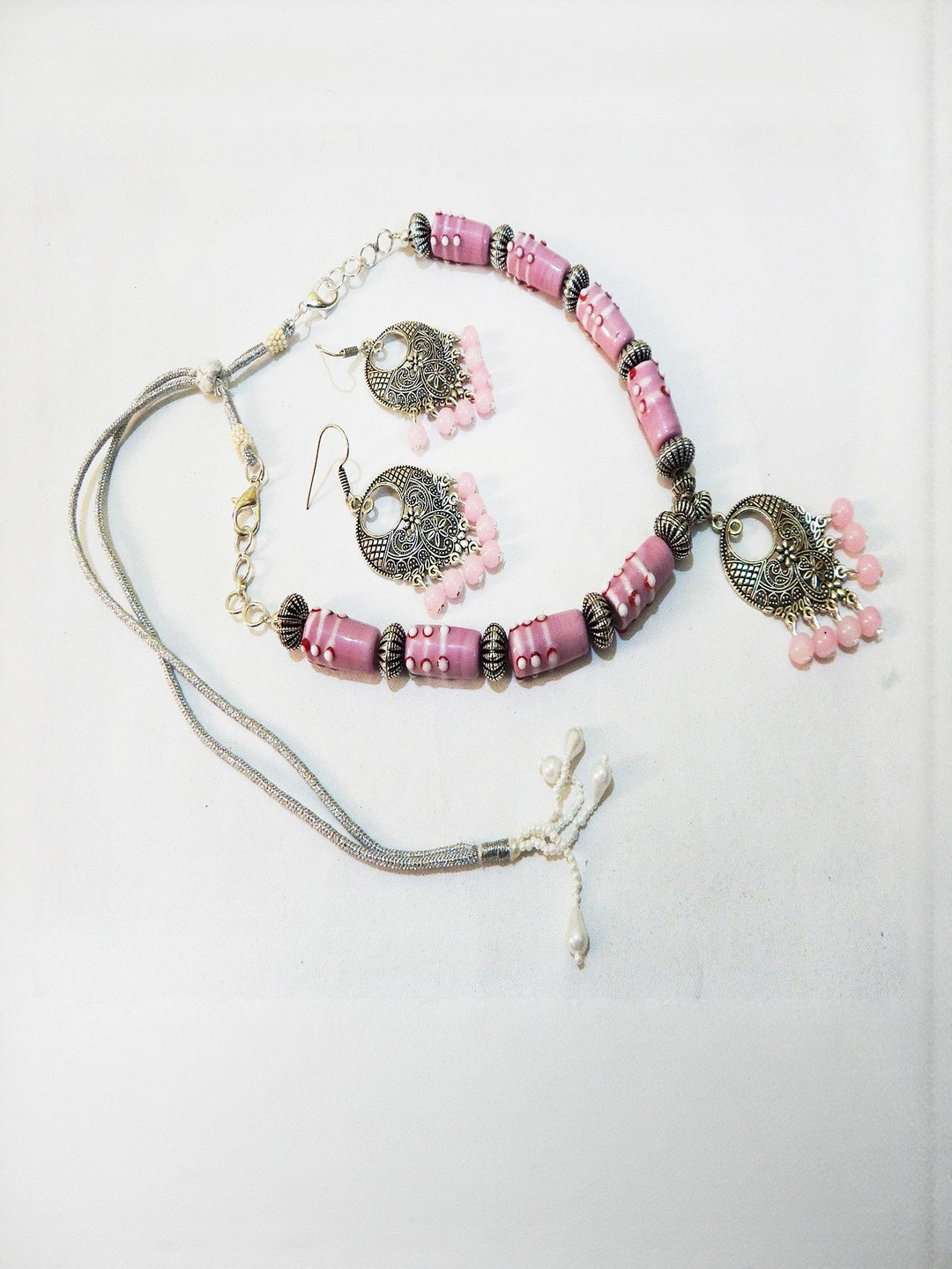 Jaya Vision Jewelry Lampwork Pink Glass Beads Choker Necklace