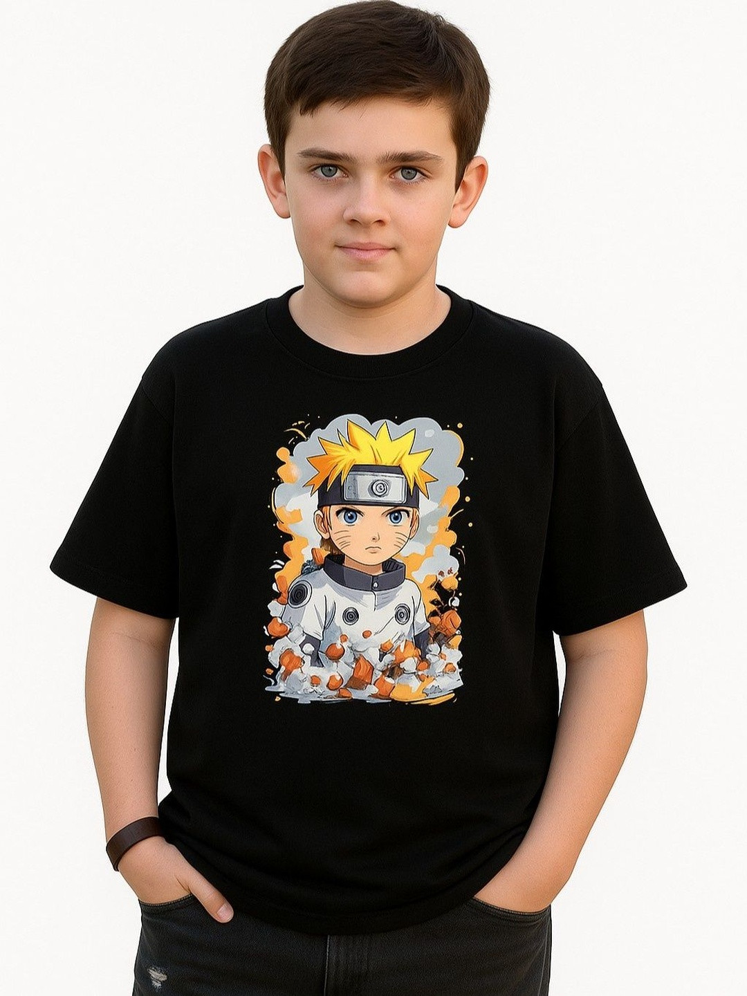 E-MAX Boys Black Graphic Printed Oversized Casual T-Shirt