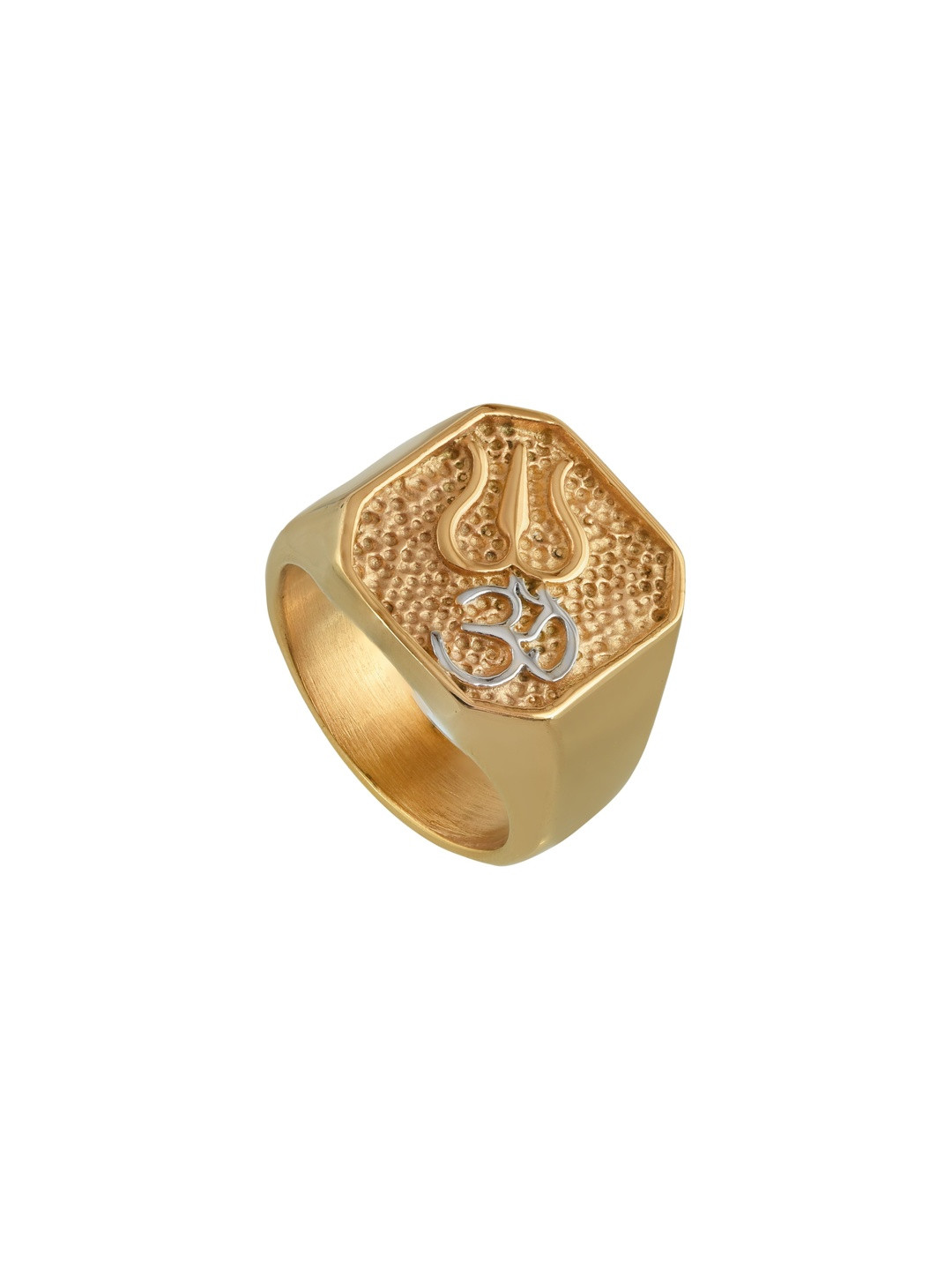 Missmister Gold plated Brass Om trishul finger ring