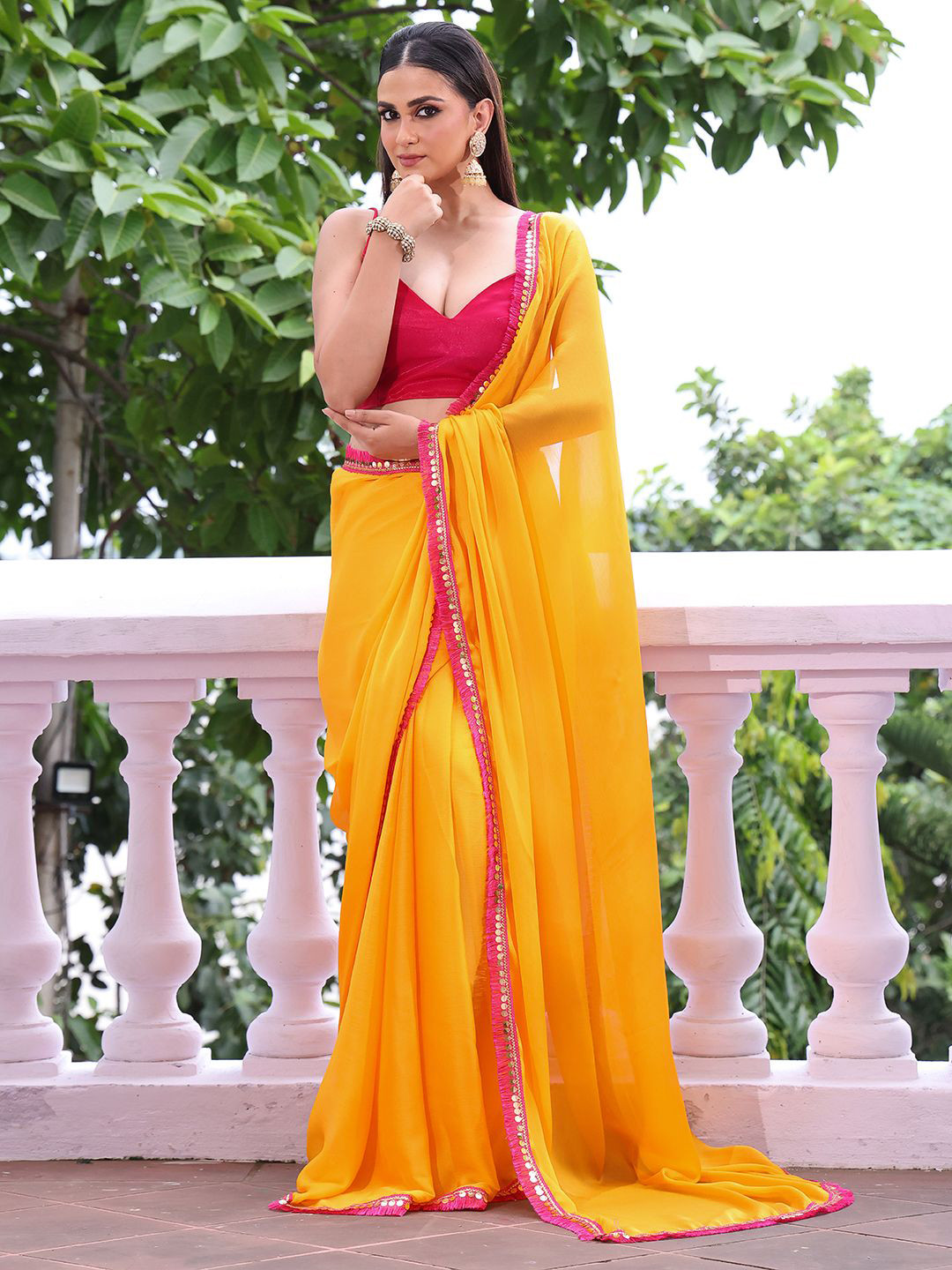 Kalista Embellished Sequinned Chiffon Saree