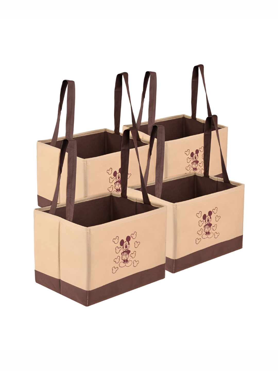 Aura Beige & Brown 4 Pcs Disney Mickey Drawer Multi-Utility Organisers With Handle