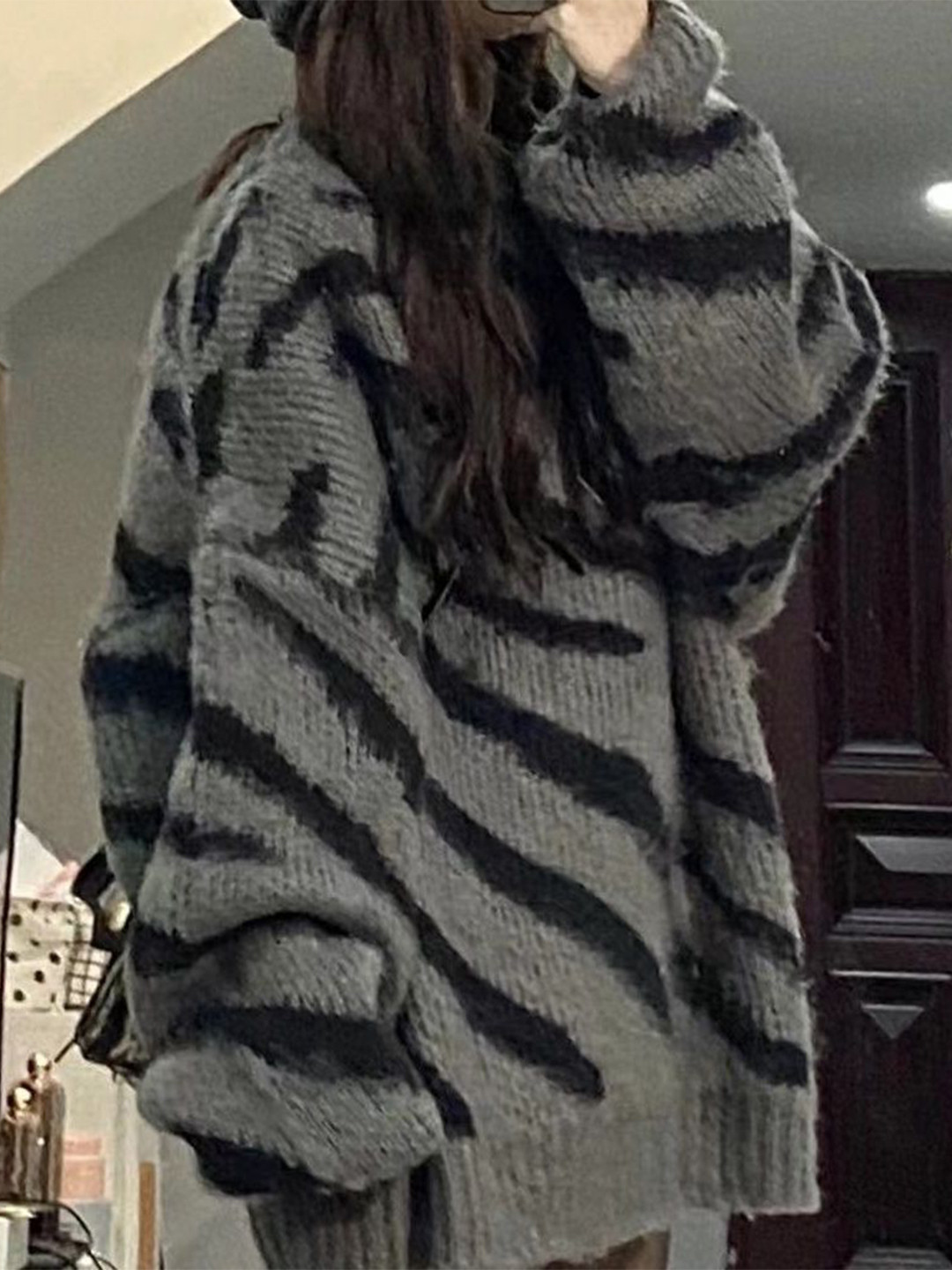 StyleCast Women Zebra Printed Turtle Neck Pullover Oversized Sweater