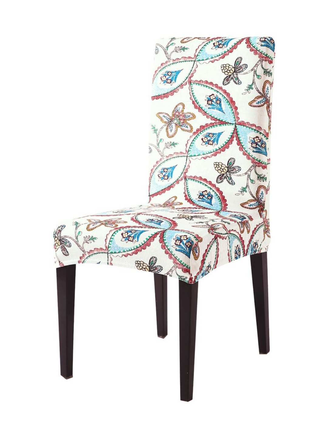 HOKIPO Beige & Red Printed Velvet Chair Covers