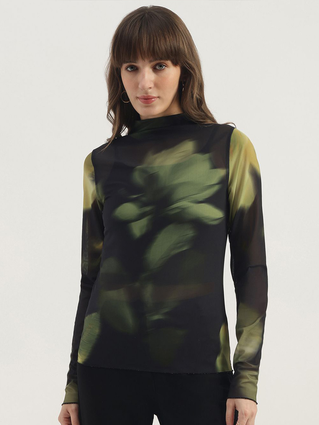 United Colors of Benetton Women Floral Printed High Neck Fitted Top