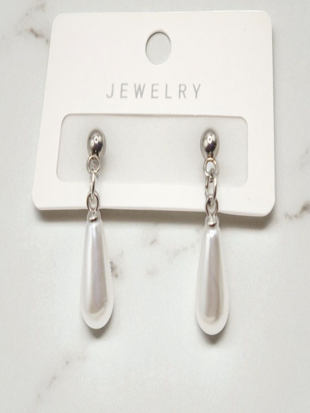 SAPRAA TRENDS Women Metal Pearl & Silver Finish Drop Earrings