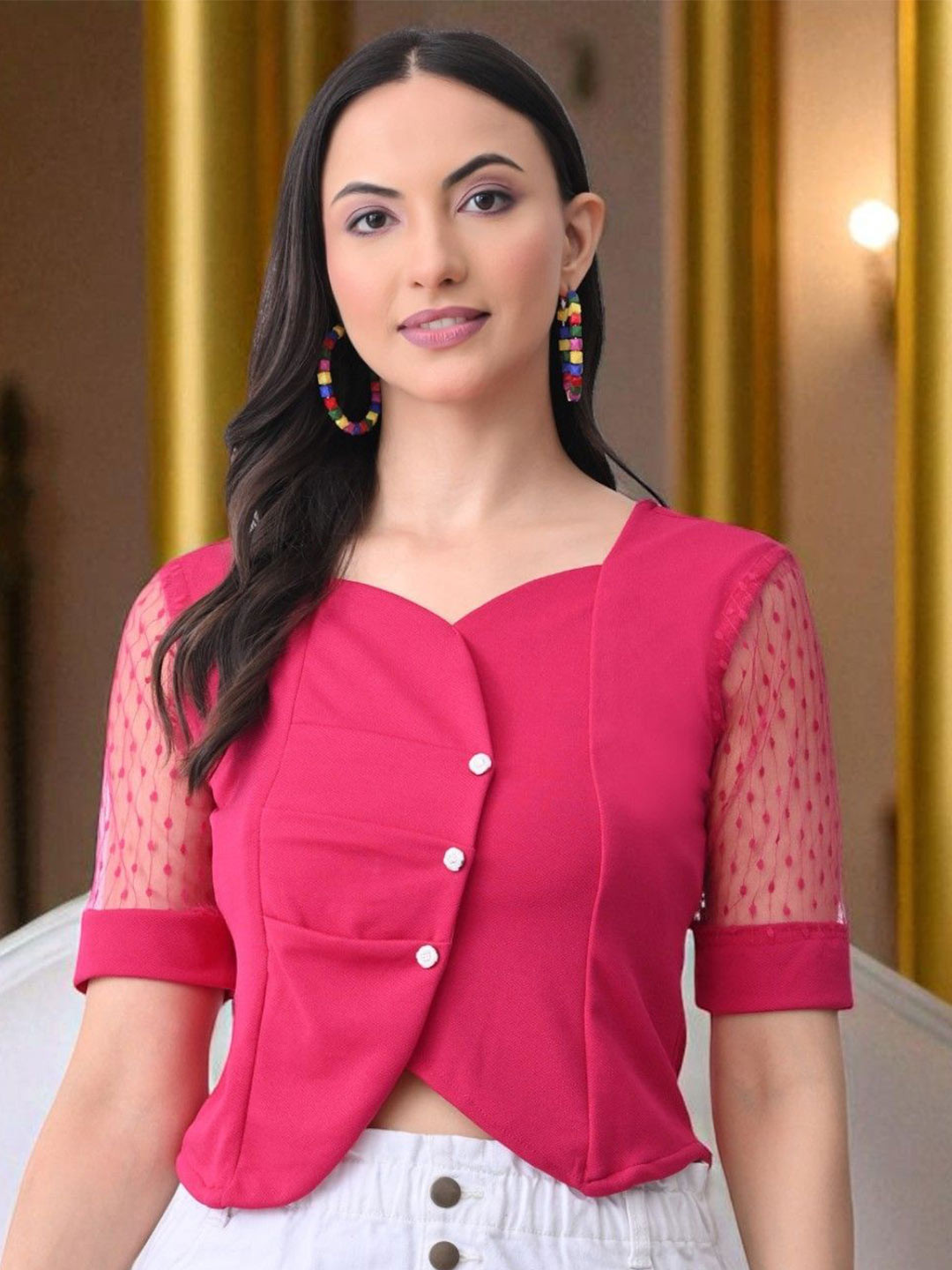 SFOTY Women Sweetheart Neck Lace Shirt Style Top
