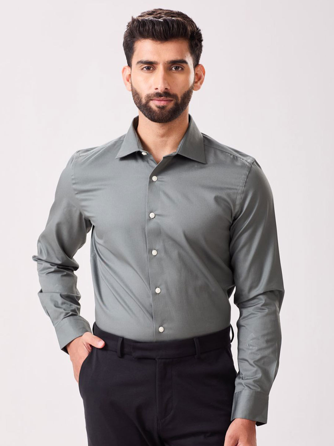 MH&Y Men Solid Spread Collar Cotton Formal Shirt