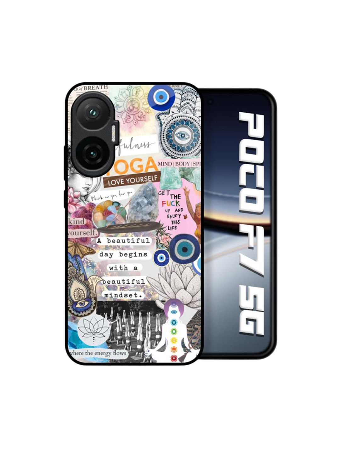 QRIOH Divine Flow Printed Poco F7 5G Glass Back Case Mobile Accessories