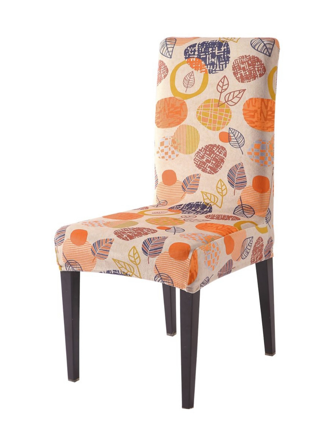 HOKIPO Orange-Colored & White Printed Velvet Chair Covers