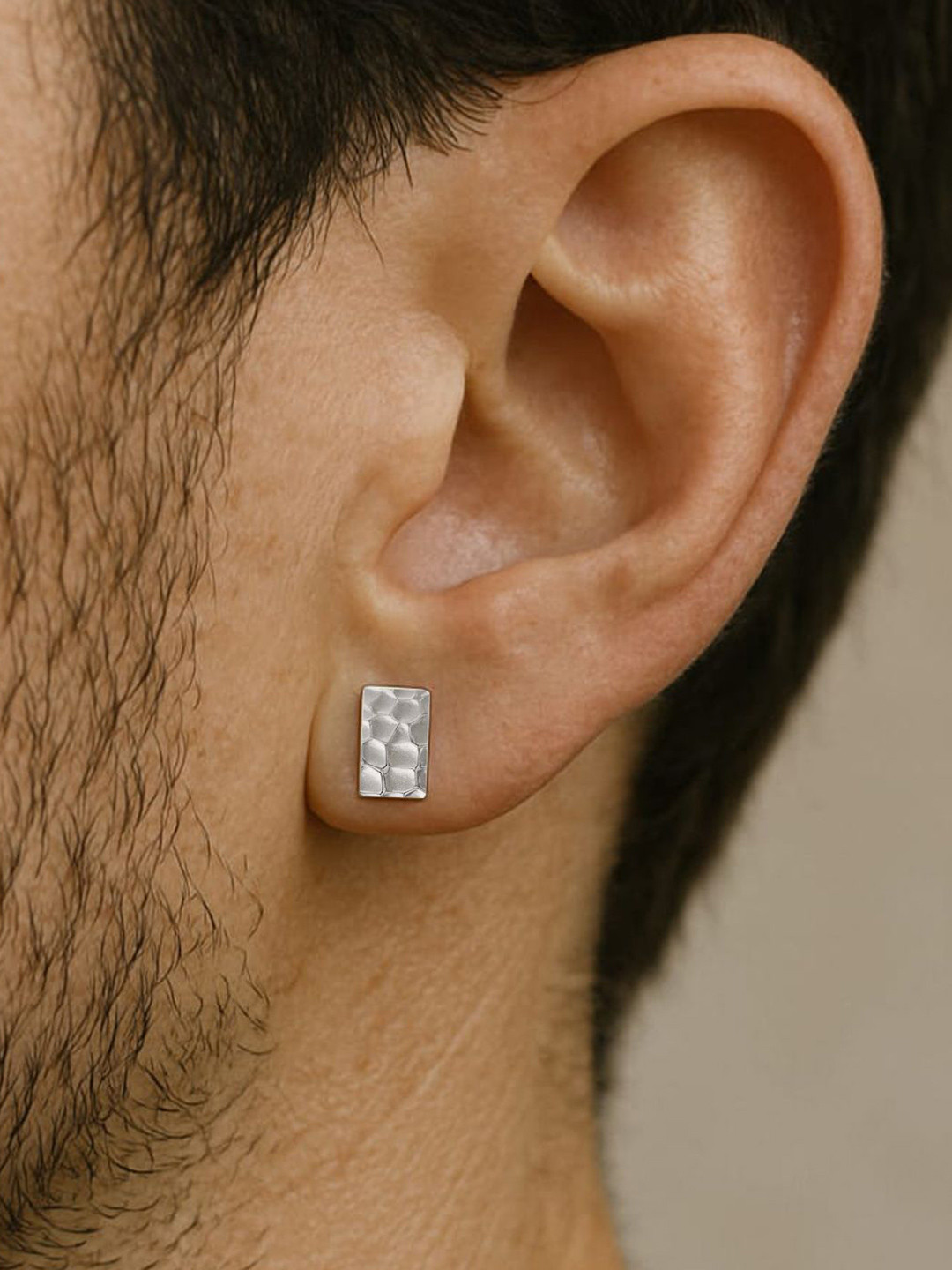 Goldnera Men 925 Sterling Silver Textured Pattern Square Shaped Stud