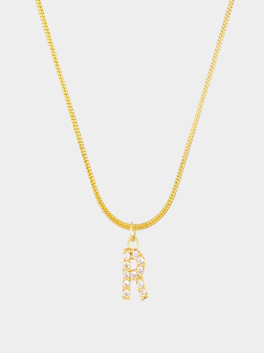 AQUASTREET 18K Gold Plated Anti-Tarnish Zircon Initial Letter R Pendant Necklace