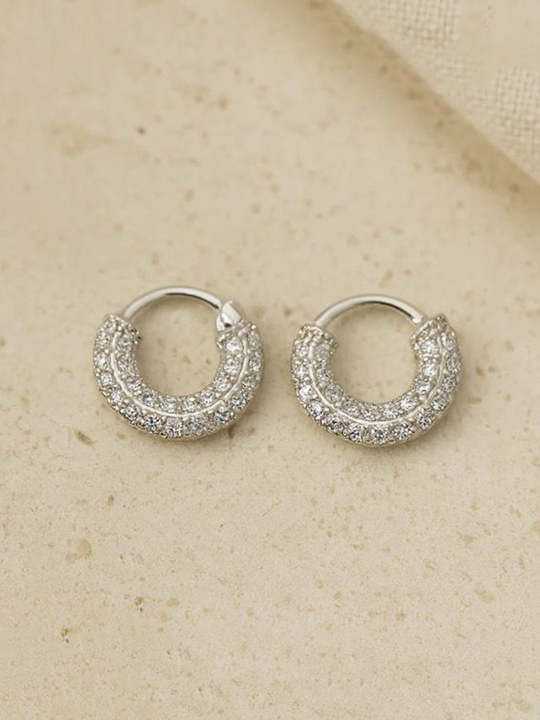 Anushka Jain Jewellery 925 Sterling Silver Cubic Zirconia Circular Shaped Pave Mini Hoops