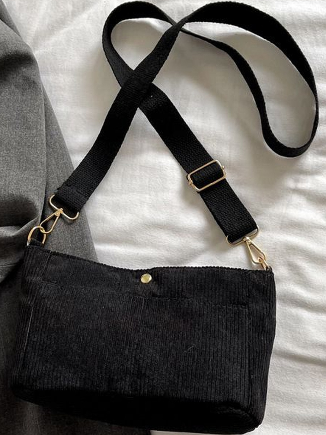 CORSICA Black Corduroy Sling Bag